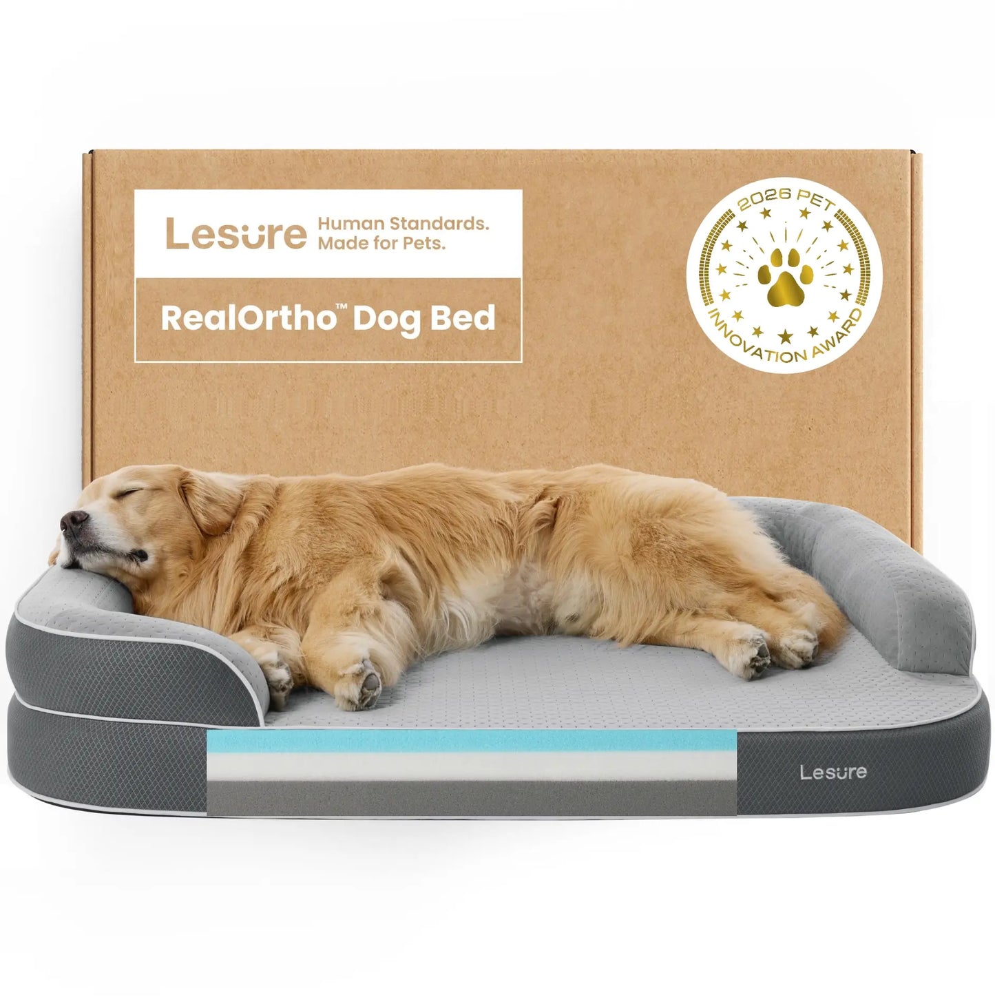 Lesure Realortho Orthopedic Dog Bed - Premium Memory Foam Support for Large and Senior Dogs, Waterproof Washable Cover, Comfortable Couch for Enhanced Sleep and Joint Protection