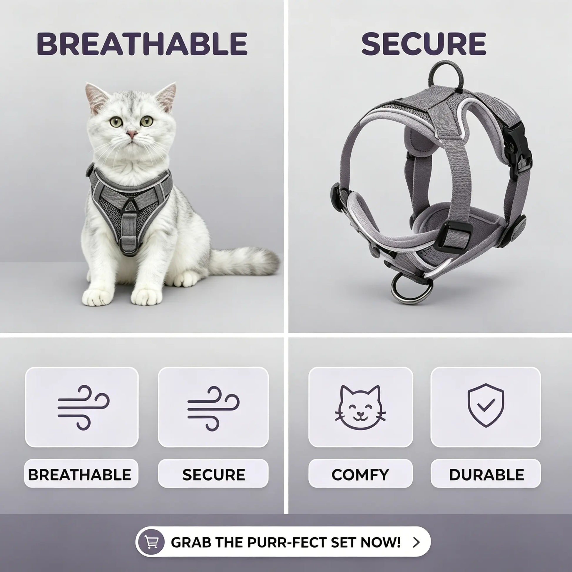 Adjustable Escape-Proof Cat Harness and Leash Set with Reflective Strip and Soft Mesh Vest for Safe and Comfortable Walking, Includes Summer Version