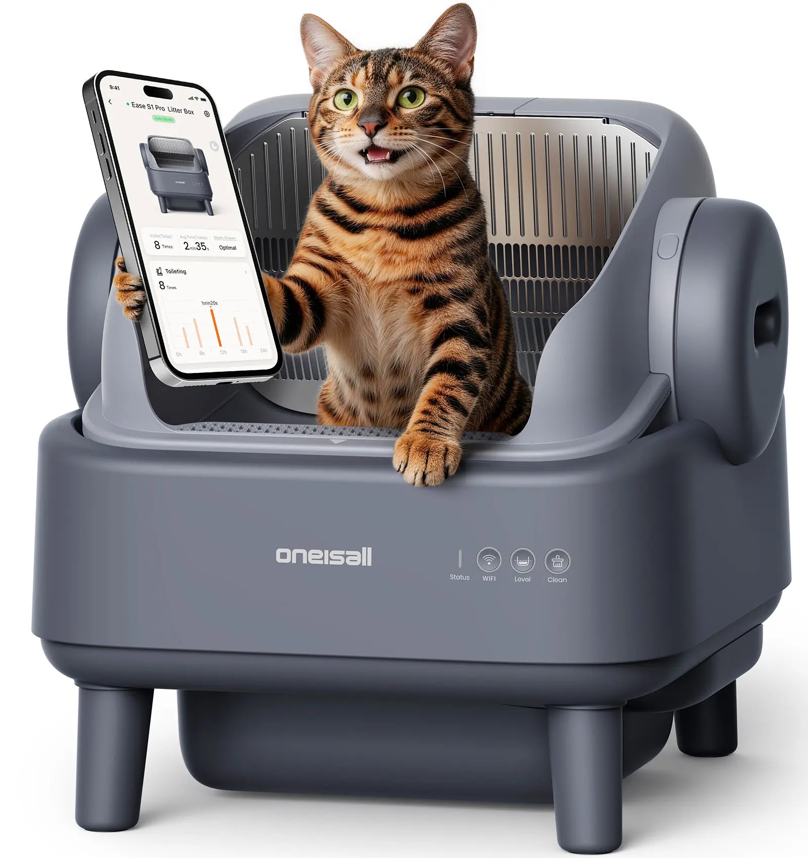 Backtoschool Oneisall Smart Self-Cleaning Litter Box , Open-Top Easy Rinse Structure, APP Remote Control, 11L Big Waste Drawer for Adult Large Cats