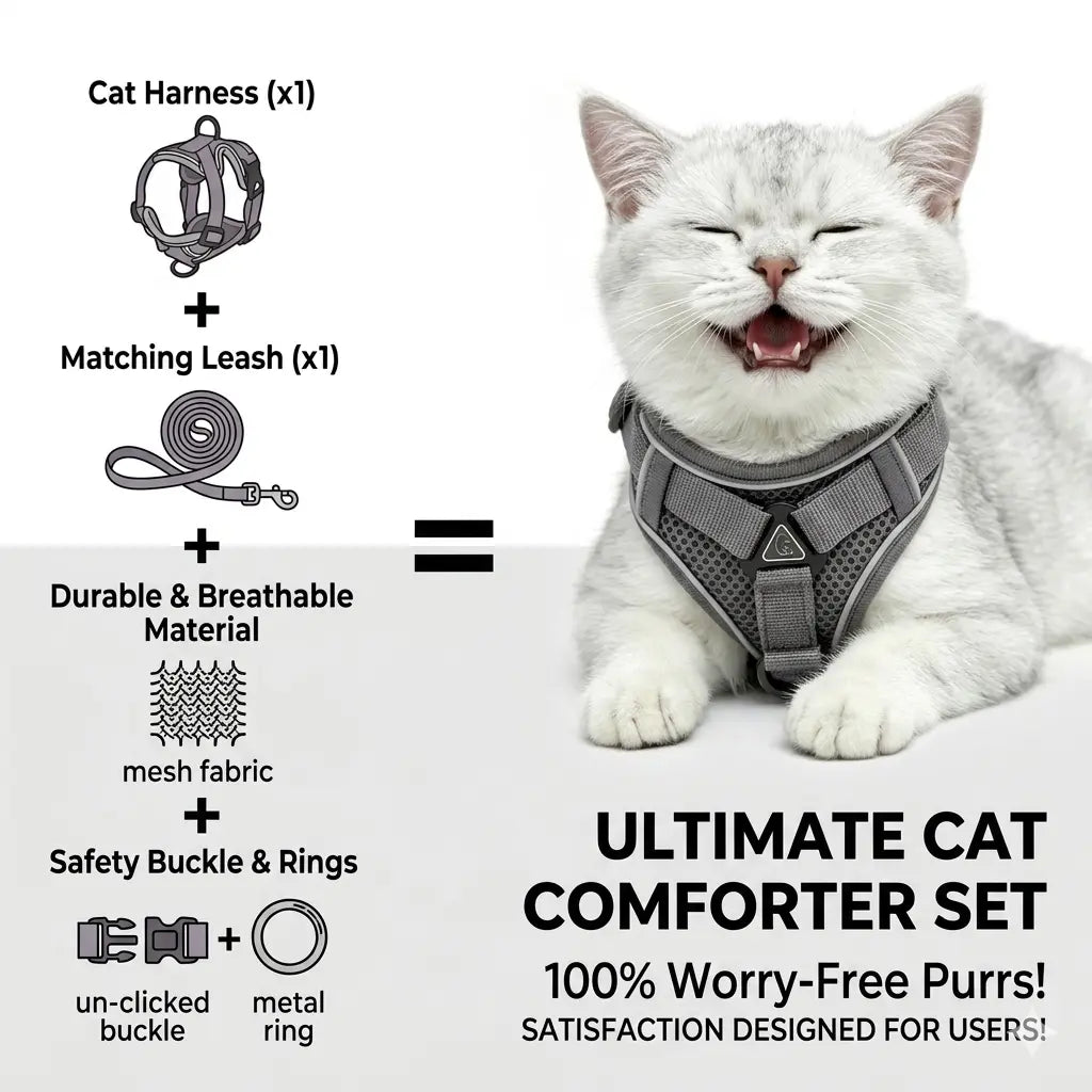Adjustable Escape-Proof Cat Harness and Leash Set with Reflective Strip and Soft Mesh Vest for Safe and Comfortable Walking, Includes Summer Version