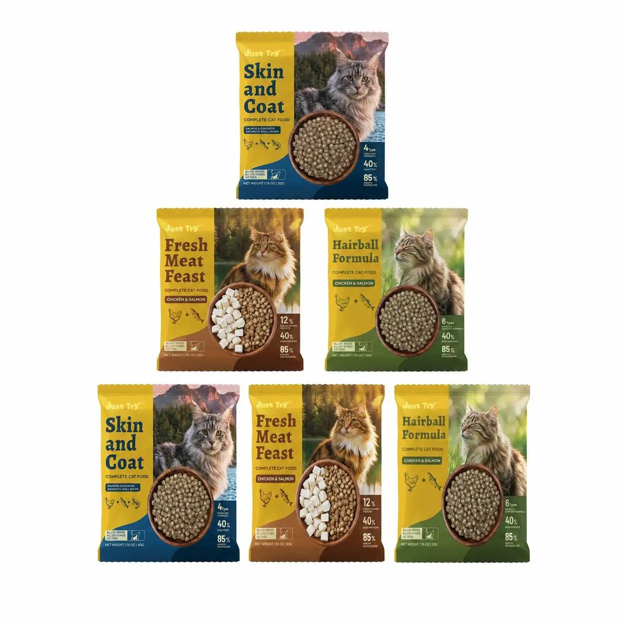 Grain-Free Dry Cat Food - 5 lb, 40% Protein from Salmon & Chicken, Hairball Aid with Cat Grass, Pumpkin, Taurine, Psyllium Husk & Cranberry for Digestive Health