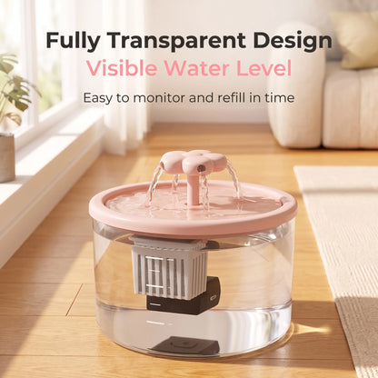 Cat Water Fountain Dispenser with Transparent Design, Quiet Operation, USB Power, and Recirculating Filter for Indoor Use