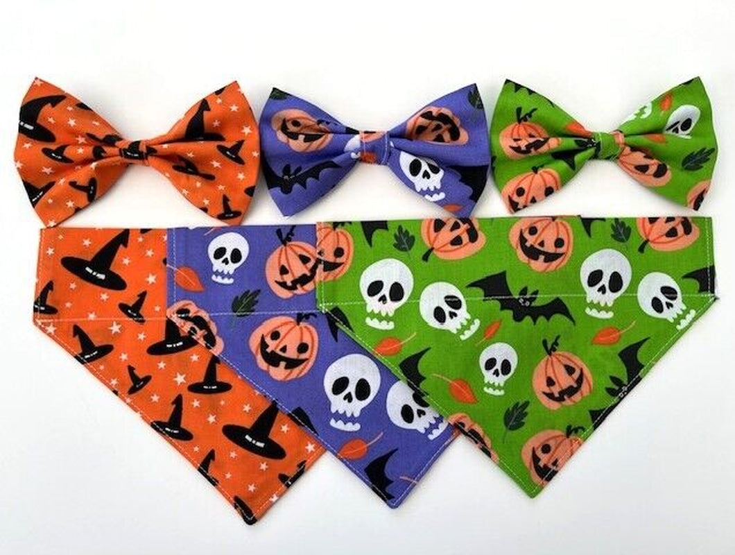 Supporting Charity Halloween Dog Bow & Bandana Handmade in UK. Multi Sizes