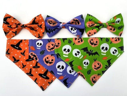 Supporting Charity Halloween Dog Bow & Bandana Handmade in UK. Multi Sizes