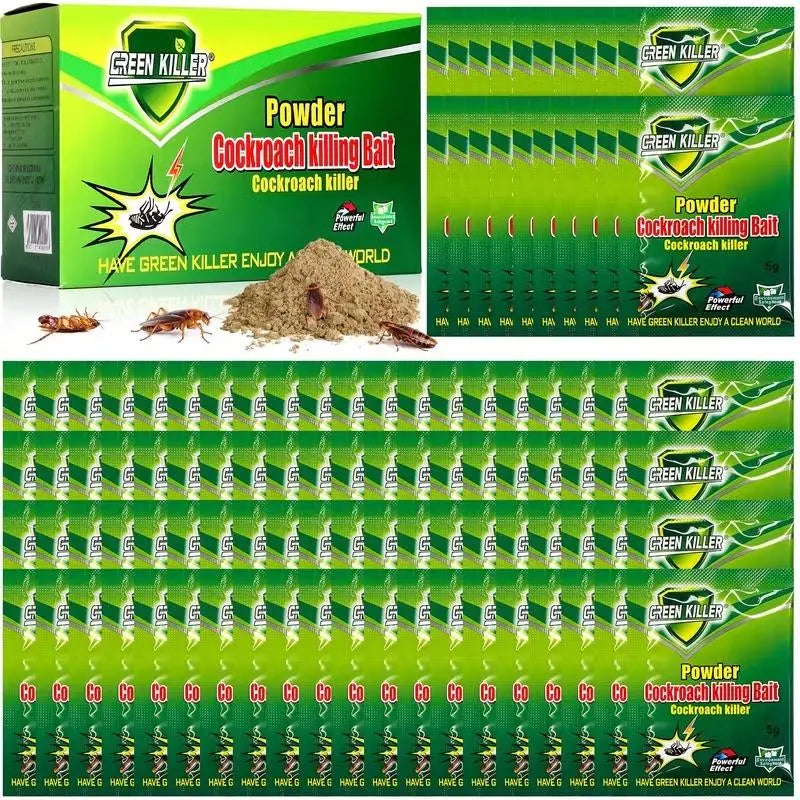 High-Efficiency Cockroach Bait Powder - 50 Packets of Fast-Acting Indoor Exterminator for Complete Nest and Colony Elimination, Ideal for Kitchens and Enclosed Spaces