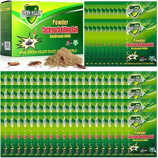 High-Efficiency Cockroach Bait Powder - 50 Packets of Fast-Acting Indoor Exterminator for Complete Nest and Colony Elimination, Ideal for Kitchens and Enclosed Spaces