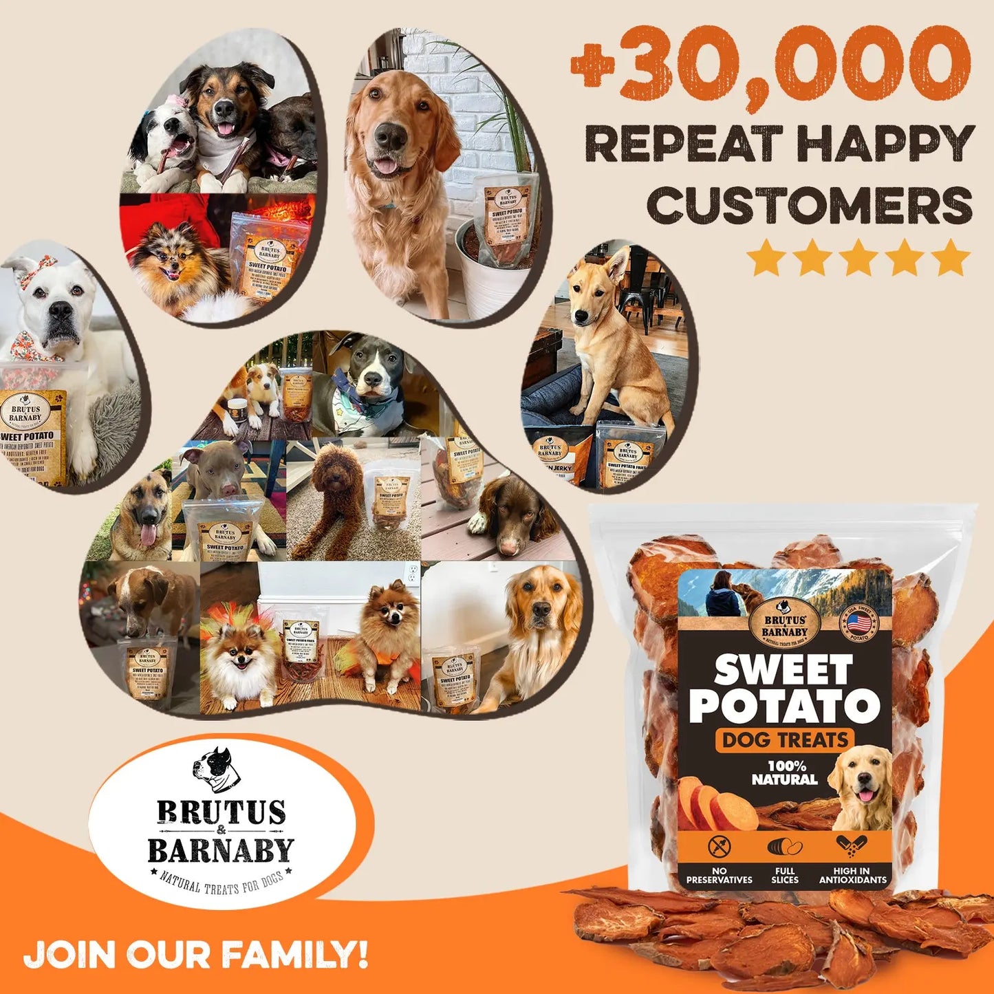 Dehydrated Sweet Potato Dog Treats - USA Grown, Single Ingredient, Thick Cut Chews, Grain & Gluten Free, High Fiber Healthy Training Treats for Puppies and Senior Dogs, Ideal for Picky Eaters and Sensitive Stomachs