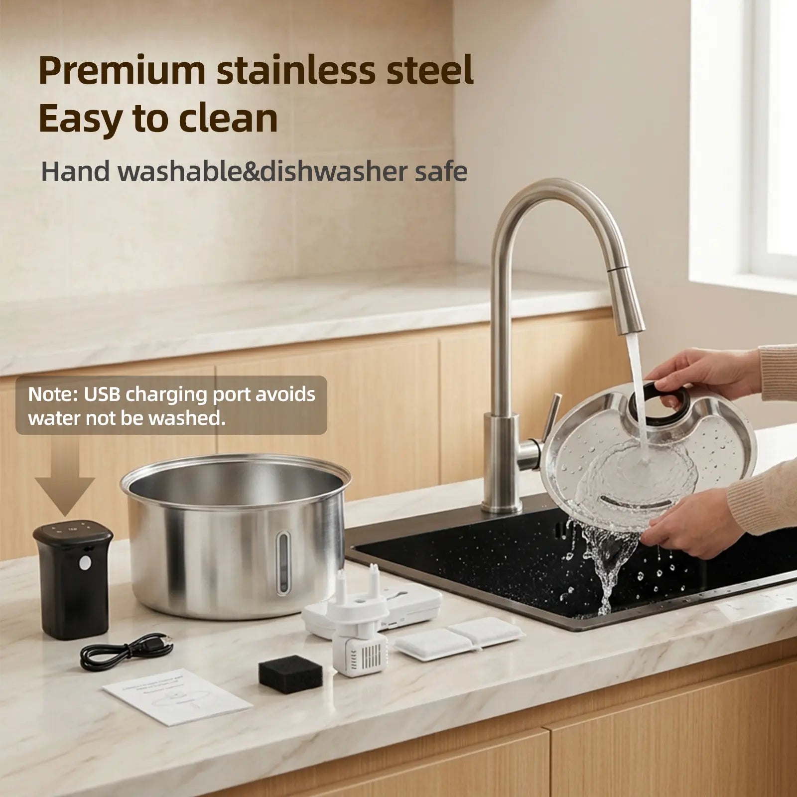 Stainless Steel Automatic Pet Water Fountain, 3.2L Wireless Dispenser with Sensor for Cats and Dogs