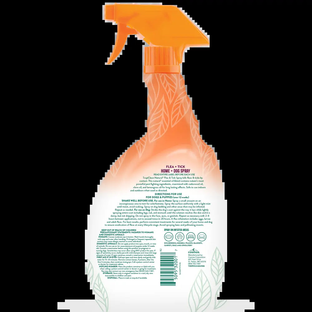 TropiClean Natural Flea and Tick Home and Dog Spray, 32 oz