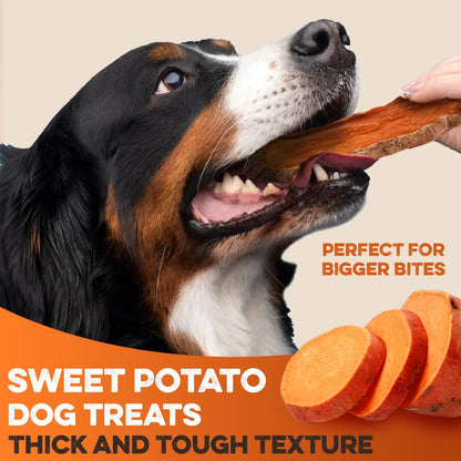 Dehydrated Sweet Potato Dog Treats - USA Grown, Single Ingredient, Thick Cut Chews, Grain & Gluten Free, High Fiber Healthy Training Treats for Puppies and Senior Dogs, Ideal for Picky Eaters and Sensitive Stomachs