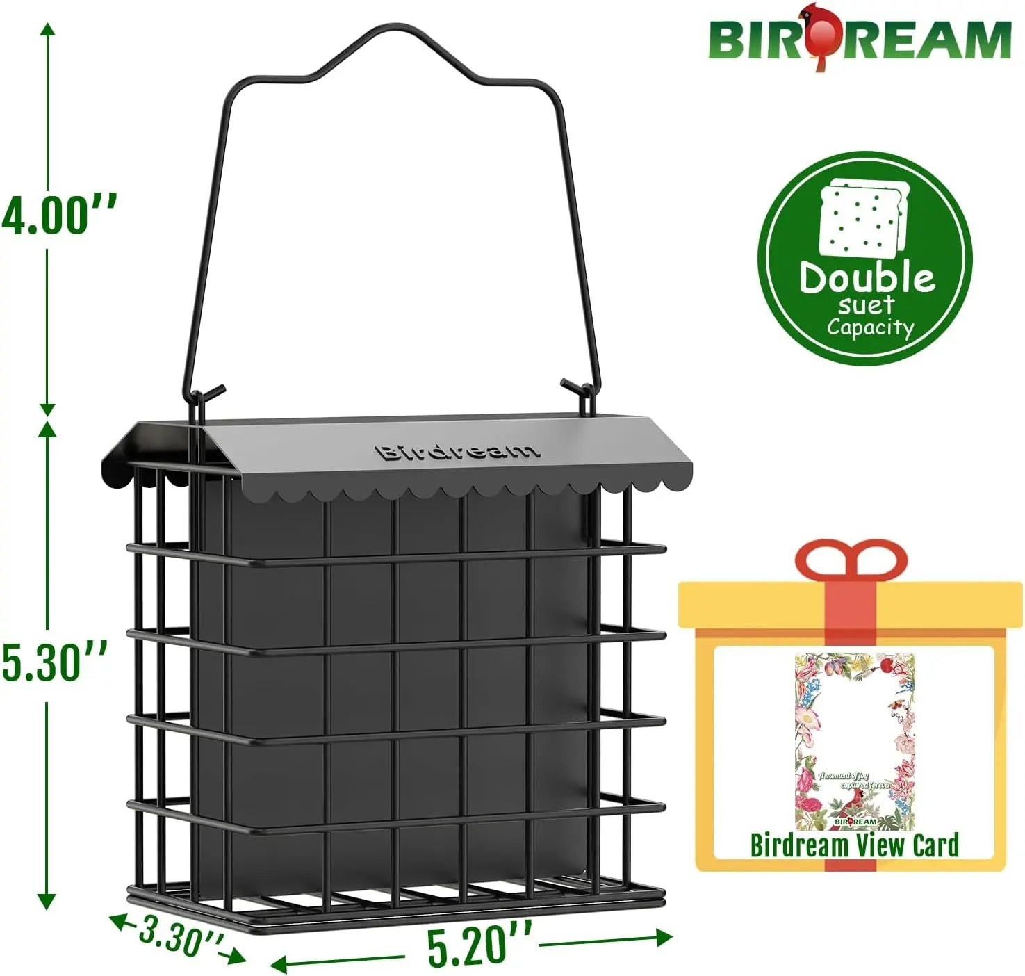 Birdream All-Metal Double Suet Bird Feeder for Outdoor Use, Accommodates 2 Standard Suet Cakes, Easy Refilling, Ideal for Woodpeckers, Chickadees, and Nuthatches