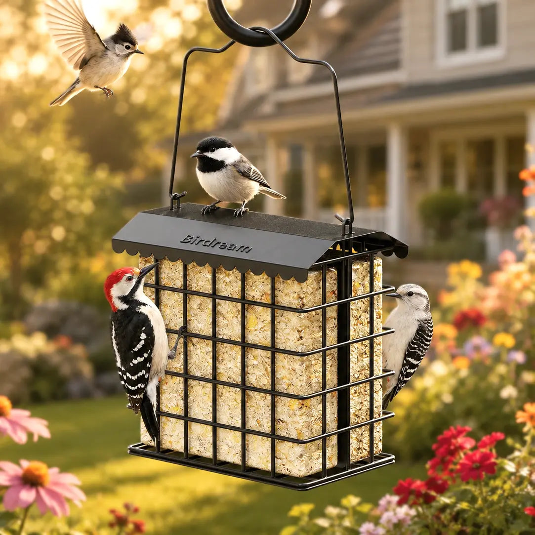 Birdream All-Metal Double Suet Bird Feeder for Outdoor Use, Accommodates 2 Standard Suet Cakes, Easy Refilling, Ideal for Woodpeckers, Chickadees, and Nuthatches