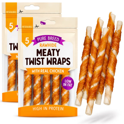 10Pk Dog Chews Treats Rawhide Twists Sticks Wrapped in Chicken Meat Healthy Food