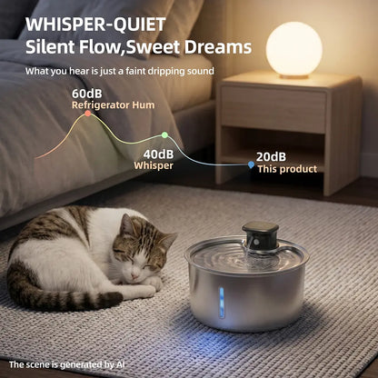 Stainless Steel Automatic Pet Water Fountain, 3.2L Wireless Dispenser with Sensor for Cats and Dogs