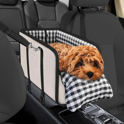 Premium Elevated Car Pet Booster Seat for Small Cats and Dogs (Up to 11 lbs) - Anti-Collapse Carrier with Plush Mat and Safety Tether, Plaid Design