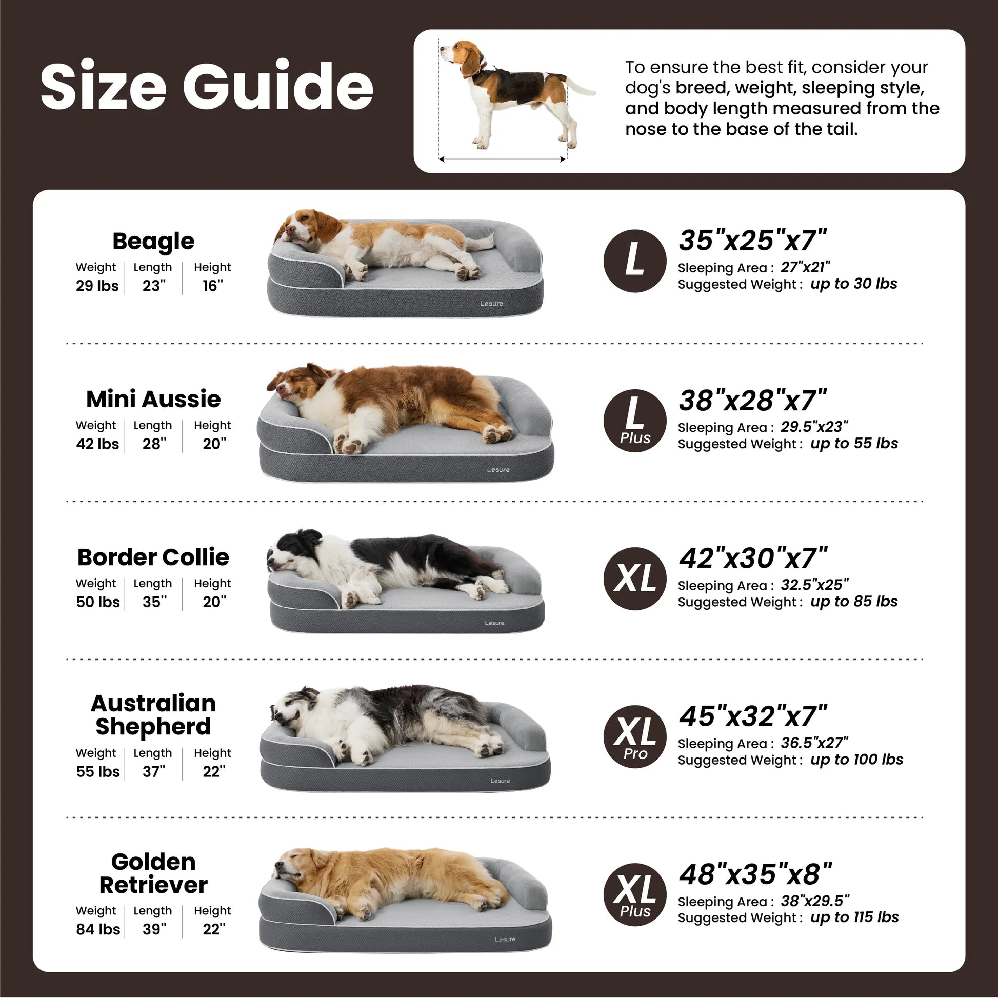 Lesure Realortho Orthopedic Dog Bed - Premium Memory Foam Support for Large and Senior Dogs, Waterproof Washable Cover, Comfortable Couch for Enhanced Sleep and Joint Protection