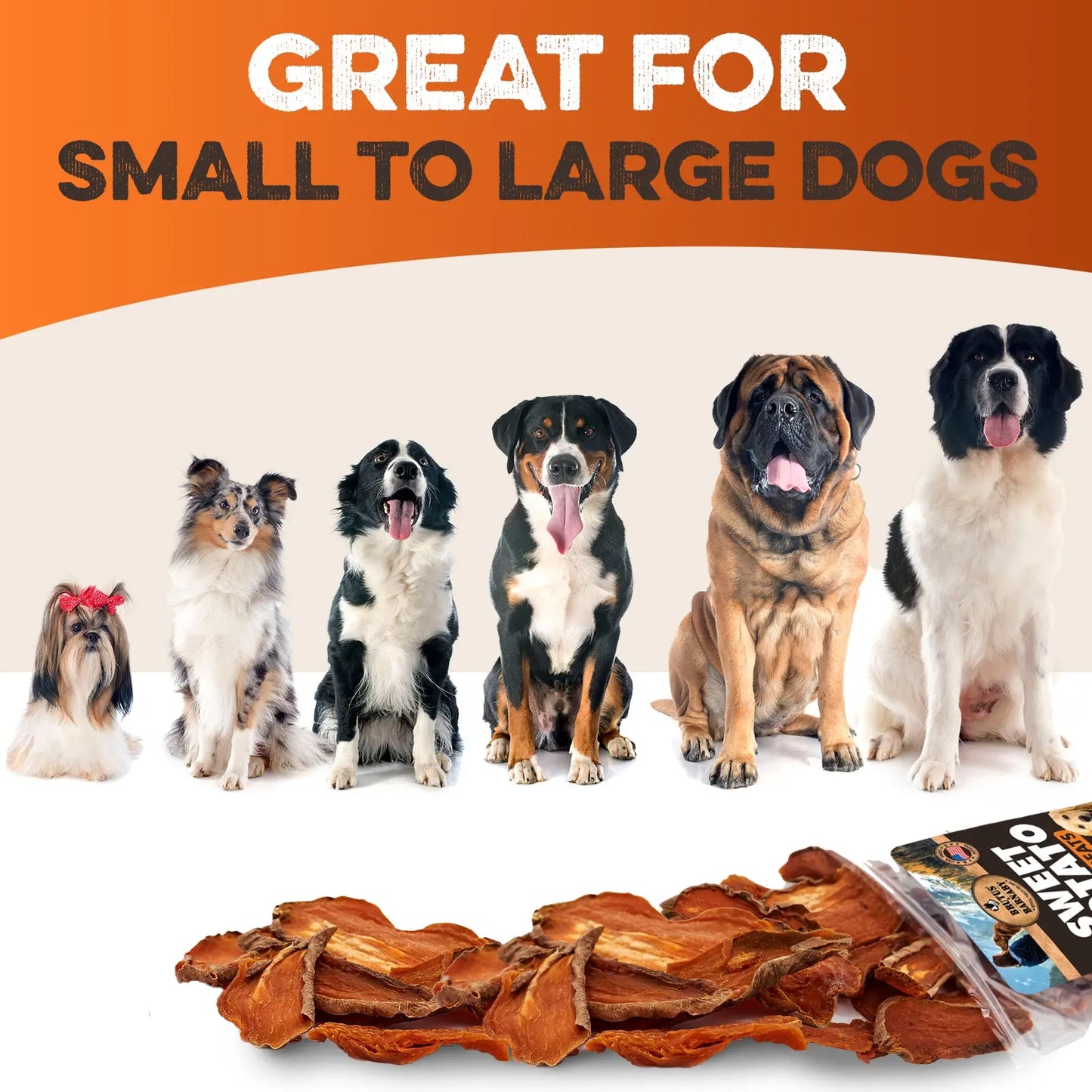 Dehydrated Sweet Potato Dog Treats - USA Grown, Single Ingredient, Thick Cut Chews, Grain & Gluten Free, High Fiber Healthy Training Treats for Puppies and Senior Dogs, Ideal for Picky Eaters and Sensitive Stomachs