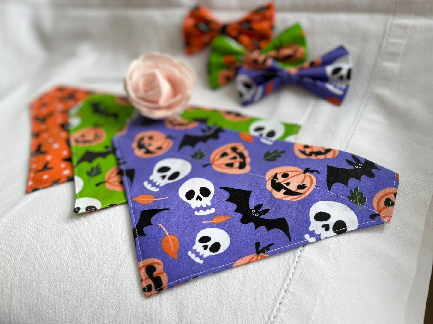 Supporting Charity Halloween Dog Bow & Bandana Handmade in UK. Multi Sizes