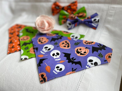 Supporting Charity Halloween Dog Bow & Bandana Handmade in UK. Multi Sizes