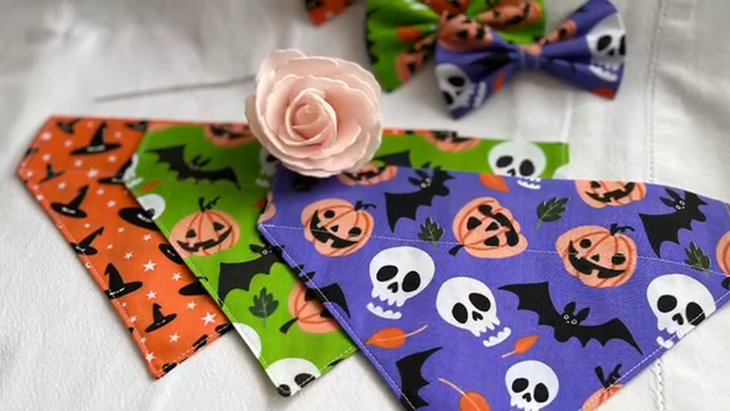 Supporting Charity Halloween Dog Bow & Bandana Handmade in UK. Multi Sizes