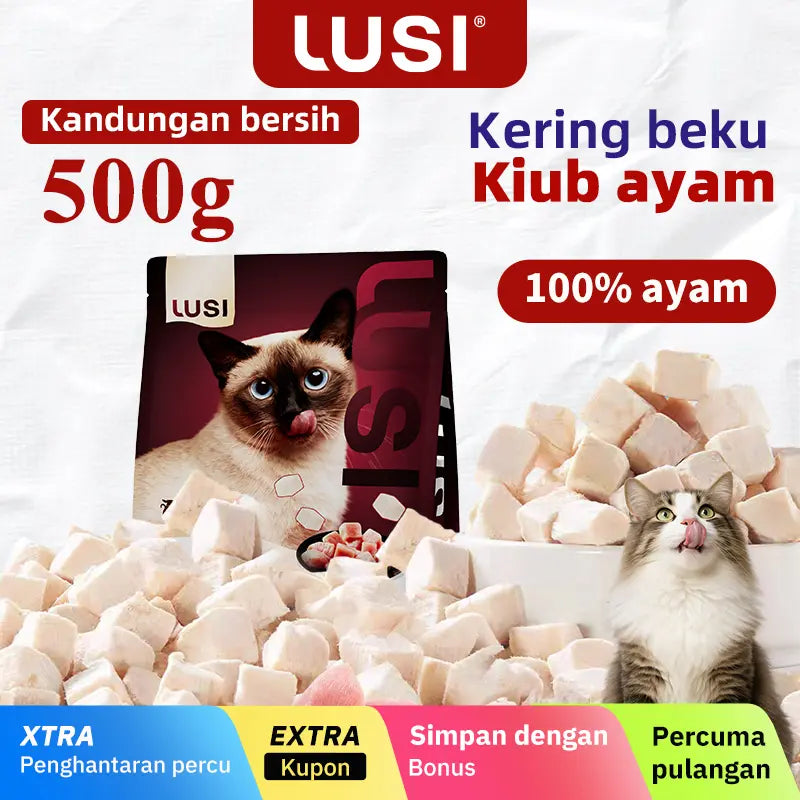 Lusi Premium Freeze-Dried Chicken Chunks Cat Food & Treats - 17.64 Oz, Supports Feline Nutrition