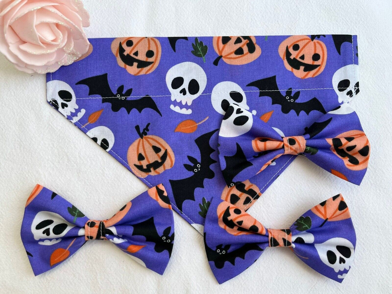 Supporting Charity Halloween Dog Bow & Bandana Handmade in UK. Multi Sizes