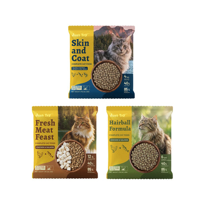 Grain-Free Dry Cat Food - 5 lb, 40% Protein from Salmon & Chicken, Hairball Aid with Cat Grass, Pumpkin, Taurine, Psyllium Husk & Cranberry for Digestive Health