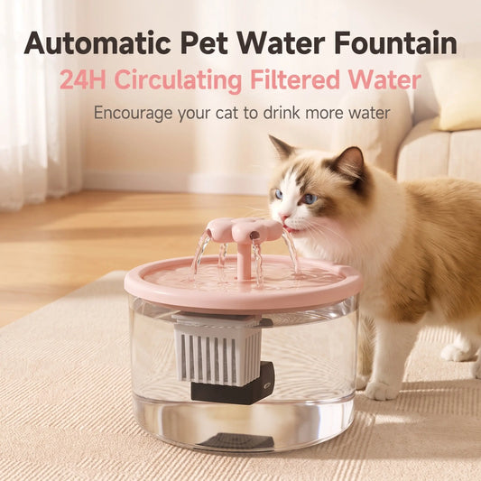 Cat Water Fountain Dispenser with Transparent Design, Quiet Operation, USB Power, and Recirculating Filter for Indoor Use