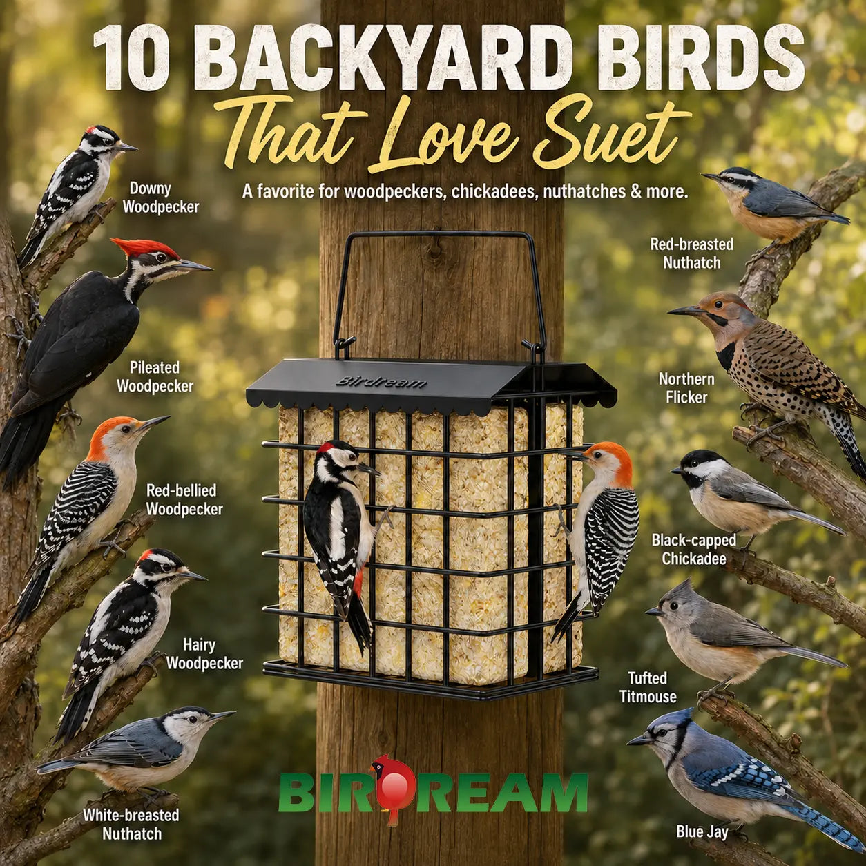 Birdream All-Metal Double Suet Bird Feeder for Outdoor Use, Accommodates 2 Standard Suet Cakes, Easy Refilling, Ideal for Woodpeckers, Chickadees, and Nuthatches