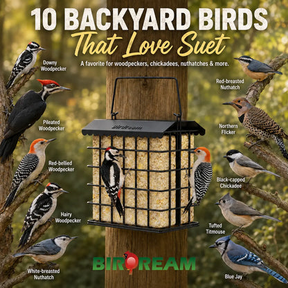 Birdream All-Metal Double Suet Bird Feeder for Outdoor Use, Accommodates 2 Standard Suet Cakes, Easy Refilling, Ideal for Woodpeckers, Chickadees, and Nuthatches