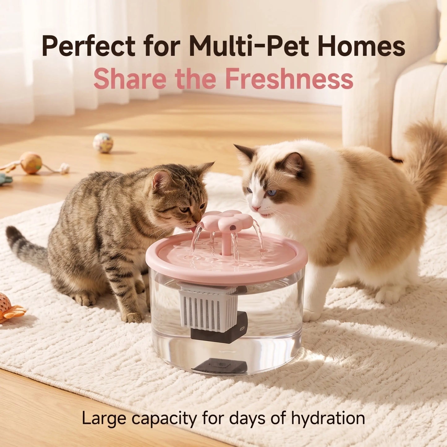 Cat Water Fountain Dispenser with Transparent Design, Quiet Operation, USB Power, and Recirculating Filter for Indoor Use