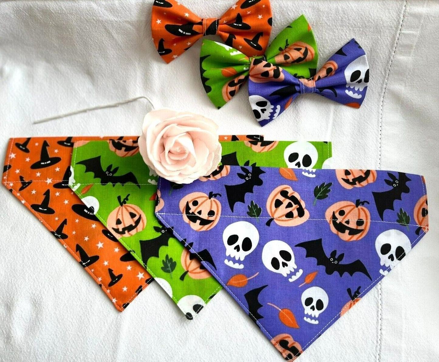 Supporting Charity Halloween Dog Bow & Bandana Handmade in UK. Multi Sizes