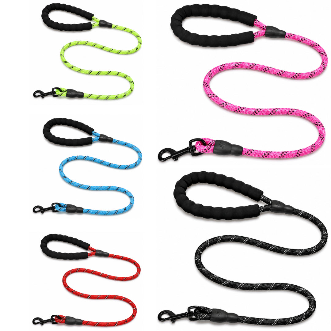 5FT Reflective Dog Lead 1.5M Rope Braided Pet Puppy Training Padded Leash Foam
