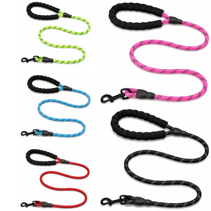 5FT Reflective Dog Lead 1.5M Rope Braided Pet Puppy Training Padded Leash Foam
