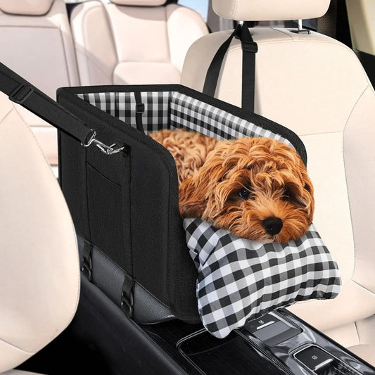 Premium Elevated Car Pet Booster Seat for Small Cats and Dogs (Up to 11 lbs) - Anti-Collapse Carrier with Plush Mat and Safety Tether, Plaid Design