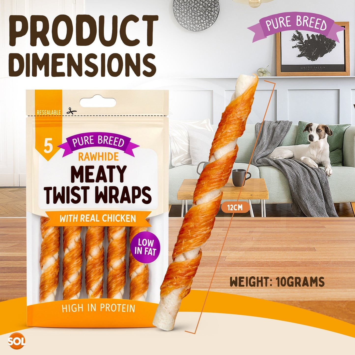 10Pk Dog Chews Treats Rawhide Twists Sticks Wrapped in Chicken Meat Healthy Food