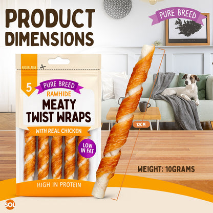 10Pk Dog Chews Treats Rawhide Twists Sticks Wrapped in Chicken Meat Healthy Food