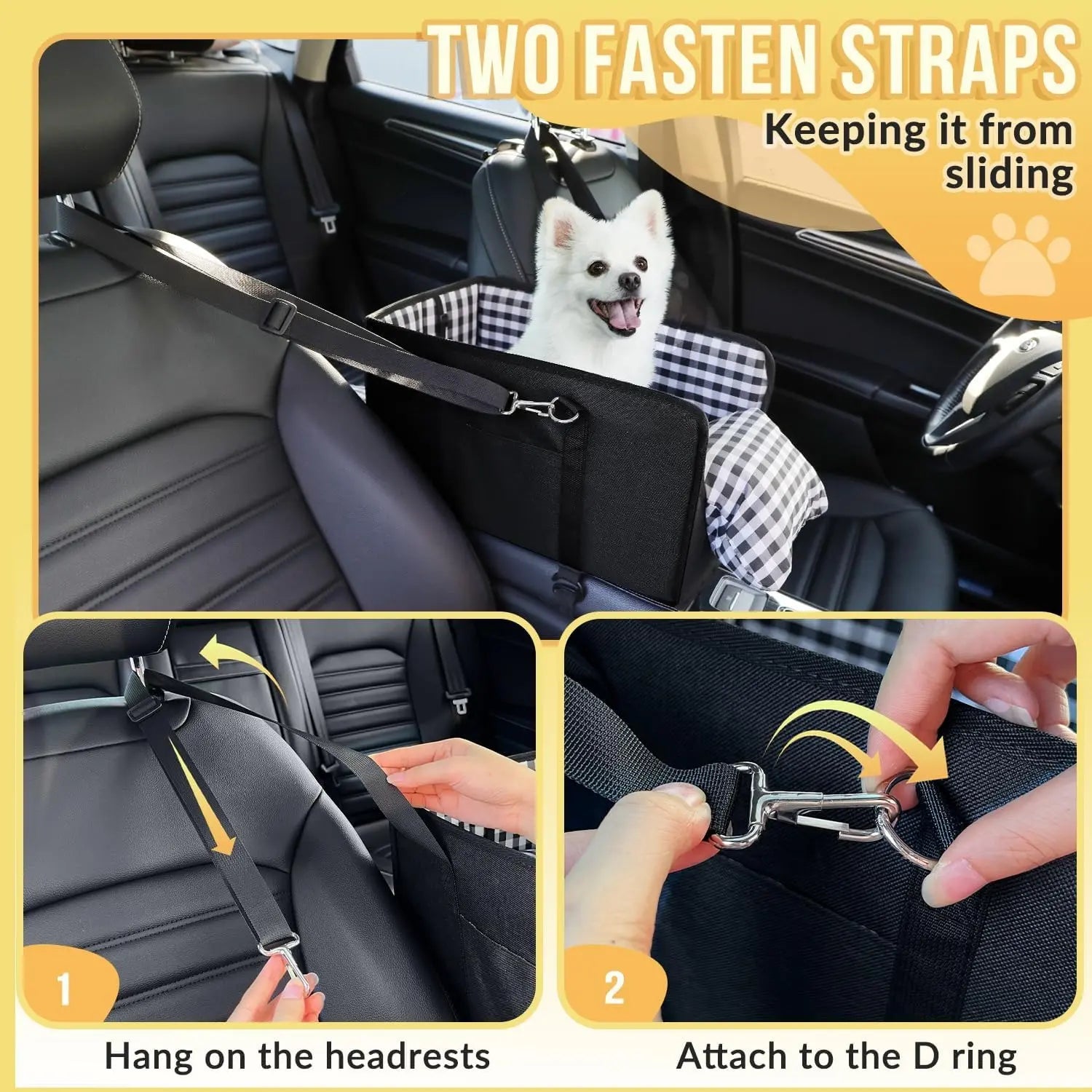 Premium Elevated Car Pet Booster Seat for Small Cats and Dogs (Up to 11 lbs) - Anti-Collapse Carrier with Plush Mat and Safety Tether, Plaid Design