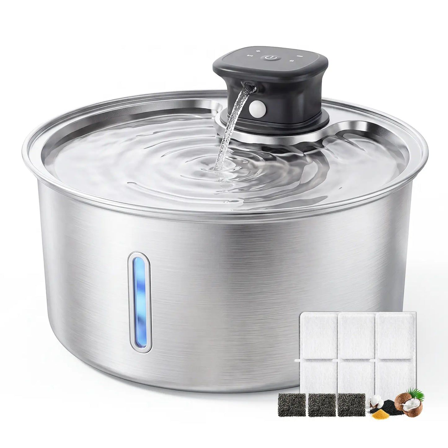 Stainless Steel Automatic Pet Water Fountain, 3.2L Wireless Dispenser with Sensor for Cats and Dogs