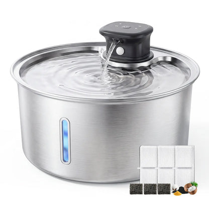 Stainless Steel Automatic Pet Water Fountain, 3.2L Wireless Dispenser with Sensor for Cats and Dogs