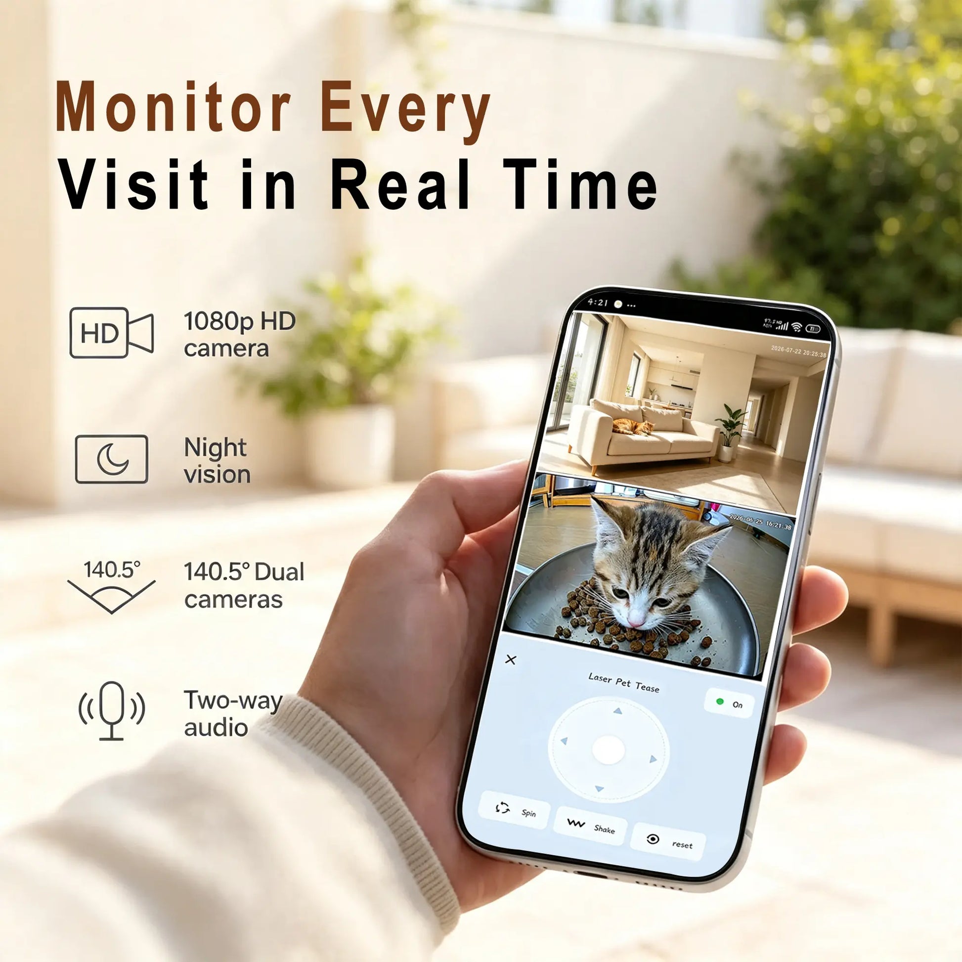 Taleboss Smart Automatic Cat Feeder with Camera, 5L Capacity, Laser Toy, 1080P HD Video, App Control, Night Vision, Dual Band Wifi, and Two-Way Audio