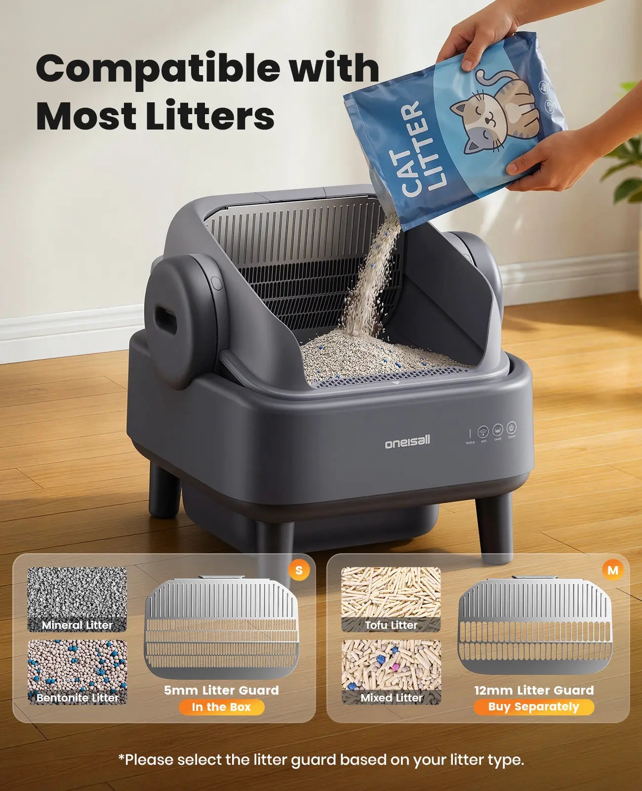 Backtoschool Oneisall Smart Self-Cleaning Litter Box , Open-Top Easy Rinse Structure, APP Remote Control, 11L Big Waste Drawer for Adult Large Cats