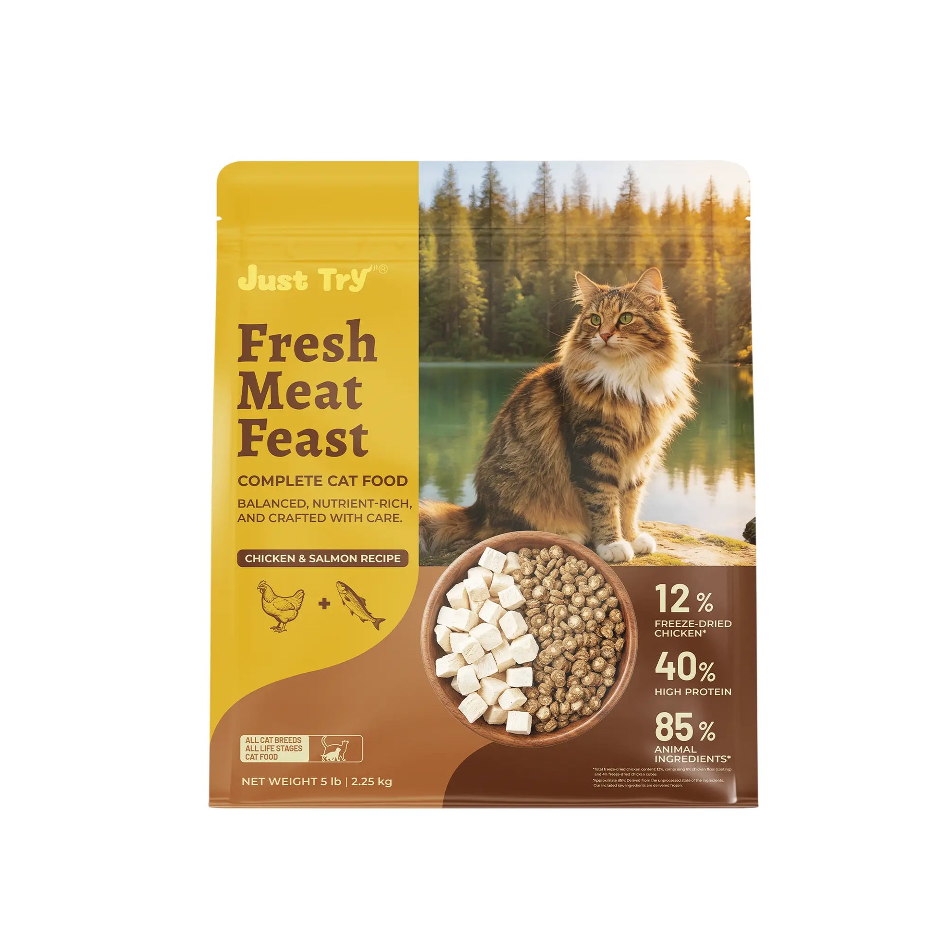 Grain-Free Dry Cat Food - 5 lb, 40% Protein from Salmon & Chicken, Hairball Aid with Cat Grass, Pumpkin, Taurine, Psyllium Husk & Cranberry for Digestive Health