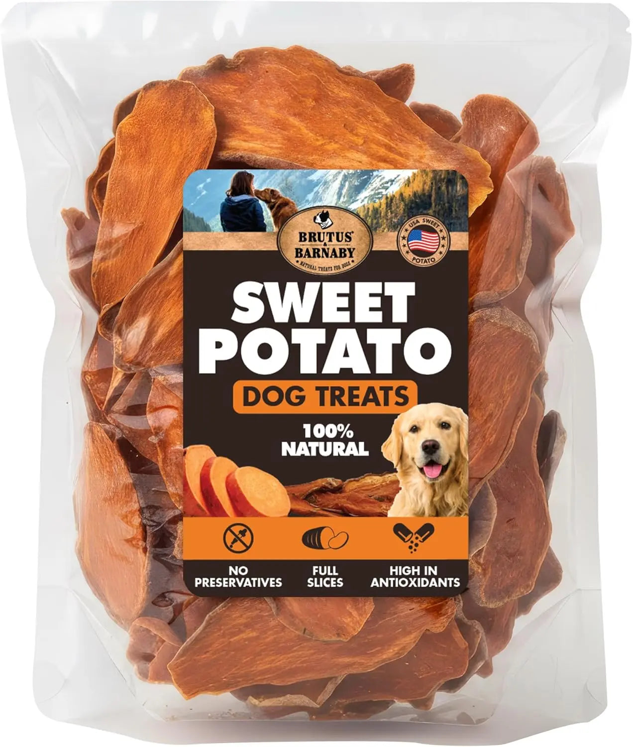 Dehydrated Sweet Potato Dog Treats - USA Grown, Single Ingredient, Thick Cut Chews, Grain & Gluten Free, High Fiber Healthy Training Treats for Puppies and Senior Dogs, Ideal for Picky Eaters and Sensitive Stomachs