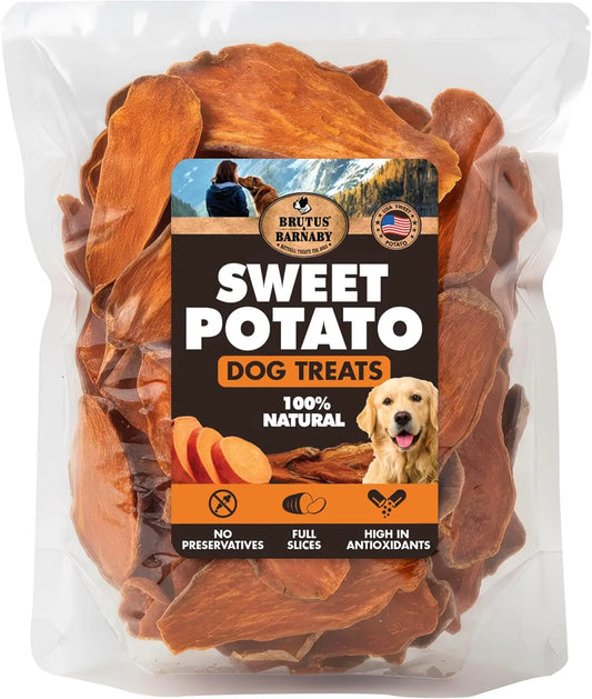 Dehydrated Sweet Potato Dog Treats - USA Grown, Single Ingredient, Thick Cut Chews, Grain & Gluten Free, High Fiber Healthy Training Treats for Puppies and Senior Dogs, Ideal for Picky Eaters and Sensitive Stomachs