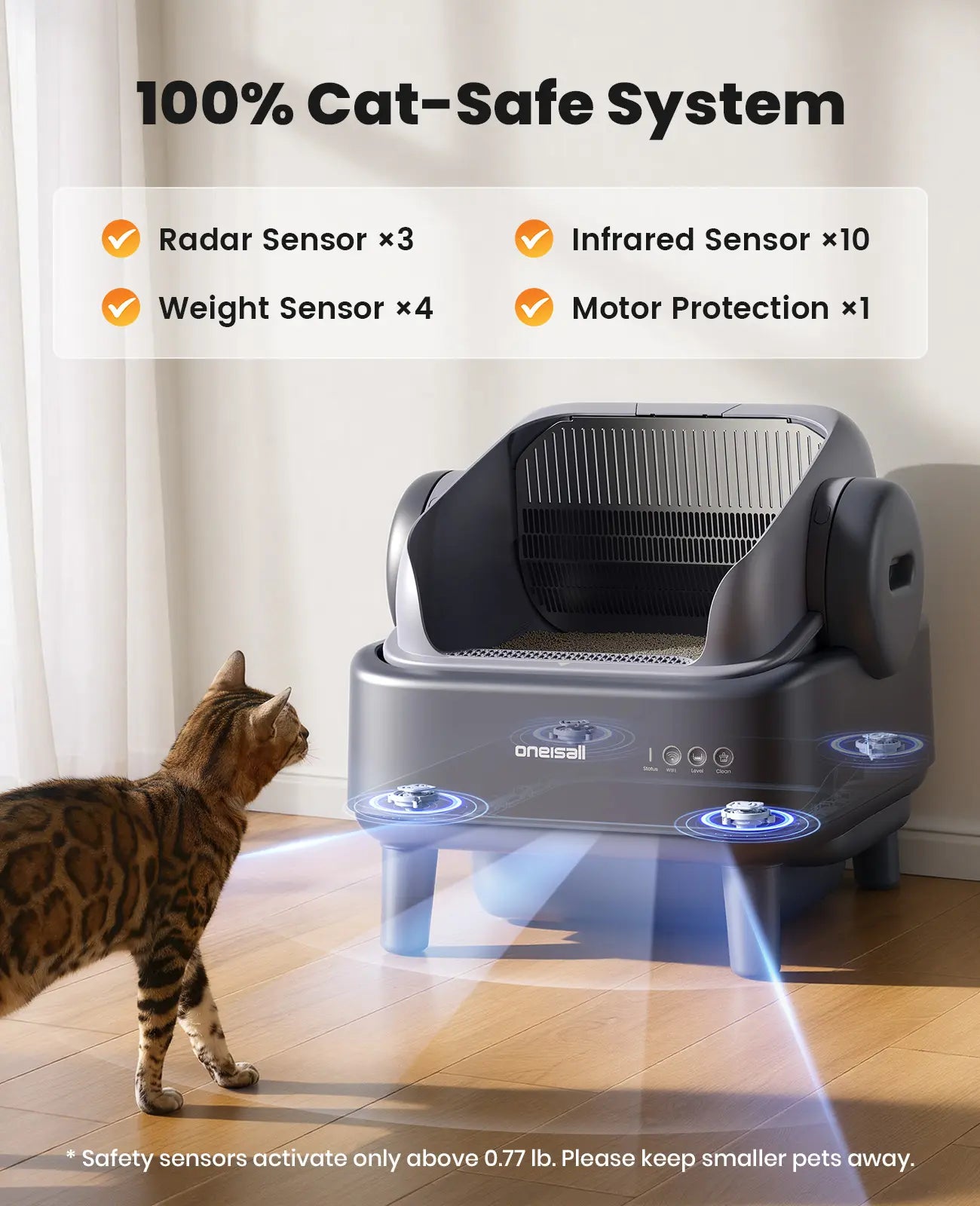 Backtoschool Oneisall Smart Self-Cleaning Litter Box , Open-Top Easy Rinse Structure, APP Remote Control, 11L Big Waste Drawer for Adult Large Cats