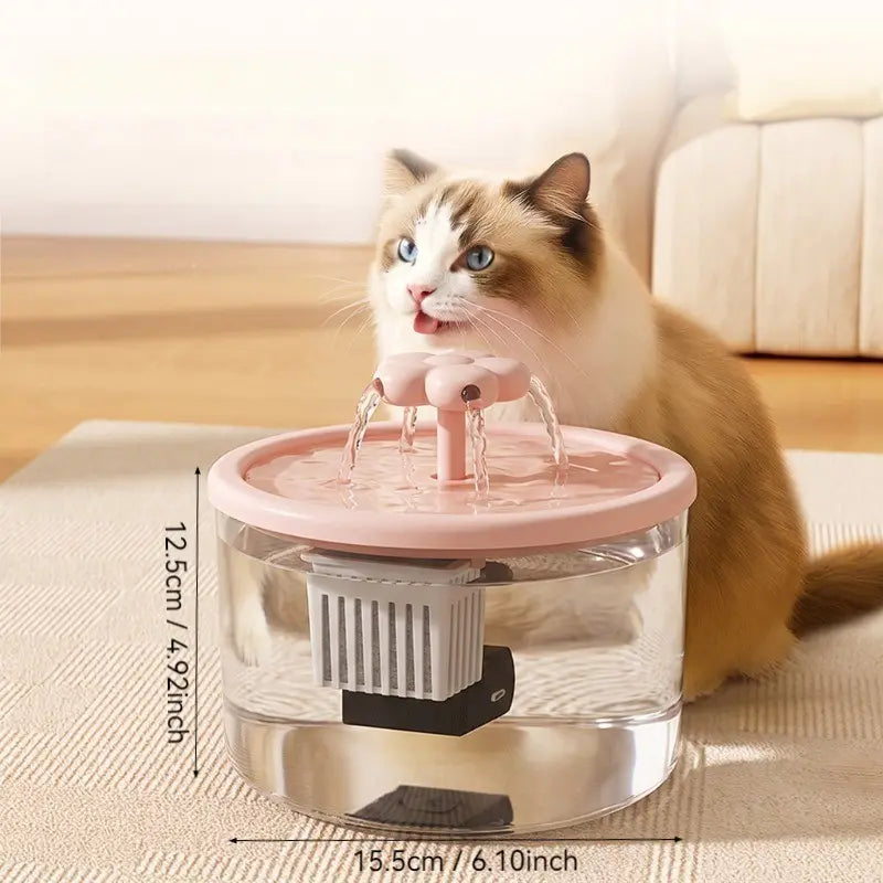 Cat Water Fountain Dispenser with Transparent Design, Quiet Operation, USB Power, and Recirculating Filter for Indoor Use