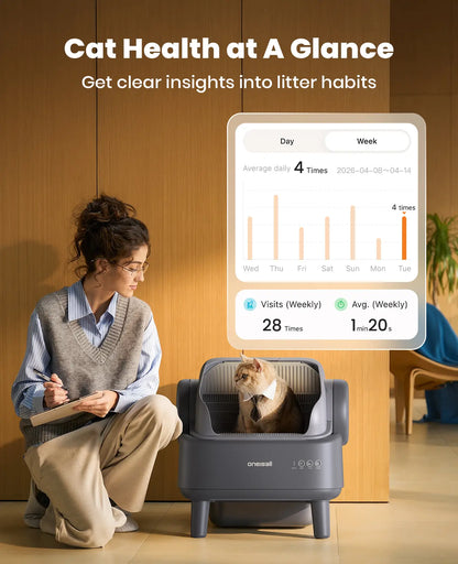 Backtoschool Oneisall Smart Self-Cleaning Litter Box , Open-Top Easy Rinse Structure, APP Remote Control, 11L Big Waste Drawer for Adult Large Cats