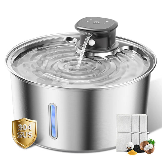 Stainless Steel Automatic Pet Water Fountain, 3.2L Wireless Dispenser with Sensor for Cats and Dogs